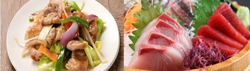 野菜炒めとお刺身