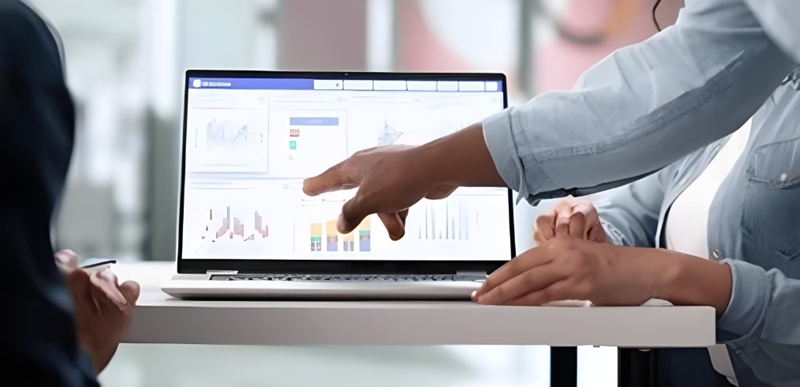 パソコンでデータを見る人