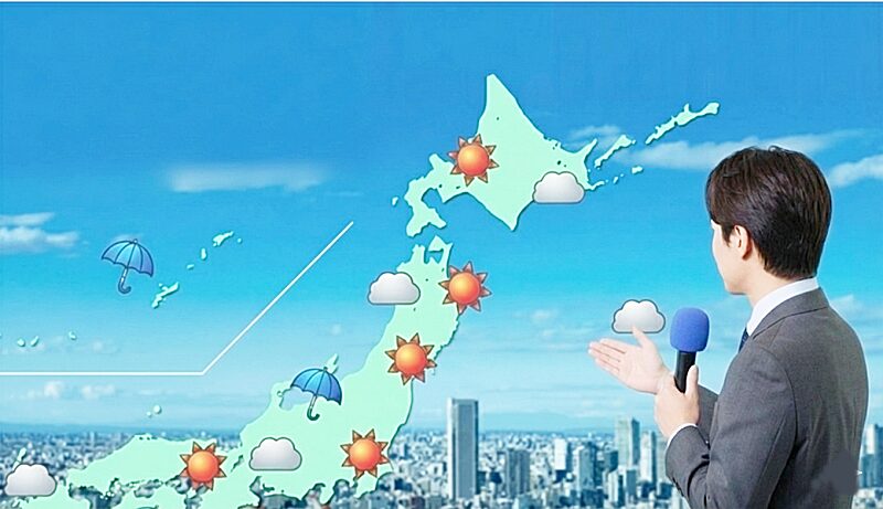 テレビで天気予報をする様子