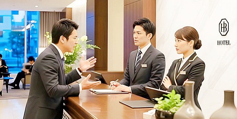 フロントに苦情を言うお客さん